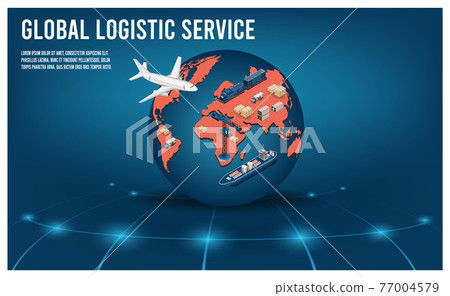 Modern isometric design concept of Smart Logistics with global logistics partnership, freight, cargo, warehouse for background, website and mobile website. .Easy to edit and customize. Vector 77004579