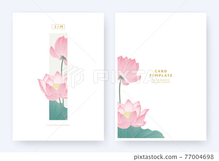 Minimalist floral invitation card template design, pink lotus flowers and leaves Minimalist floral invitation card template design, pink lotus flowers and leaves 77004698