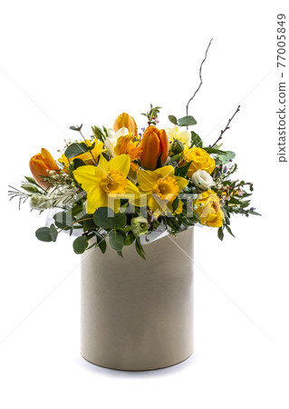 Beautiful bouquet of flowers on a white background Beautiful bouquet of flowers on a white background 77005849