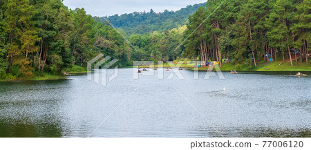 Beautiful scenery of Pang Oung lake, Mae Hong Son, Thailand. travel, trip and vacation concept Beautiful scenery of Pang Oung lake, Mae Hong Son, Thailand. travel, trip and vacation concept 77006120