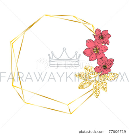 RED FLOWER And Golden Branch On The Rim Of The Golden Hexagonal Frame Wedding Floral Vector Illustration Set For Print RED FLOWER And Golden Branch On The Rim Of The Golden Hexagonal Frame Wedding Floral Vector Illustration Set For Print 77006719