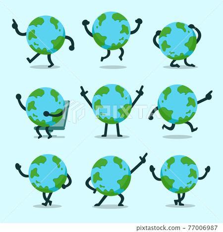 Vector cartoon earth character poses set Vector cartoon earth character poses set 77006987