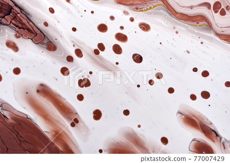 Acrylic Fluid Art. White waves and brown frothy bubbles. Digital decor. Abstract background or texture 77007429