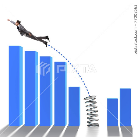 Business people jumping over bar charts 77008562