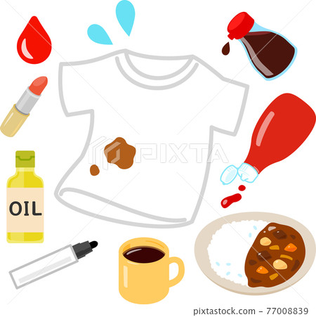Clothes with stains and illustration set of causes of stains Clothes with stains and illustration set of causes of stains 77008839