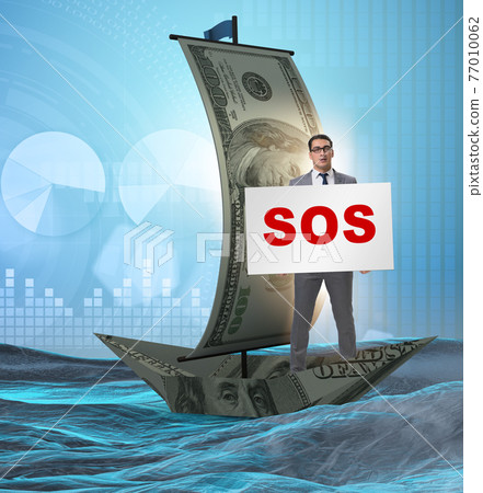 Businessman asking for help with SOS message on boat 77010062