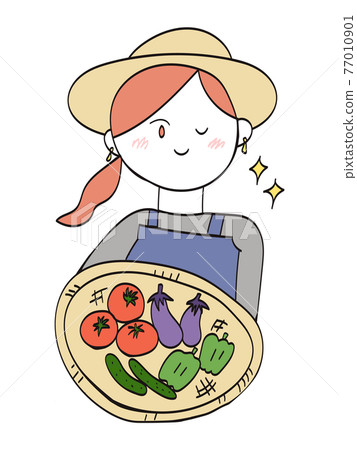 Illustration of a fashionable woman from a farmer holding harvested vegetables (orange) 77010901
