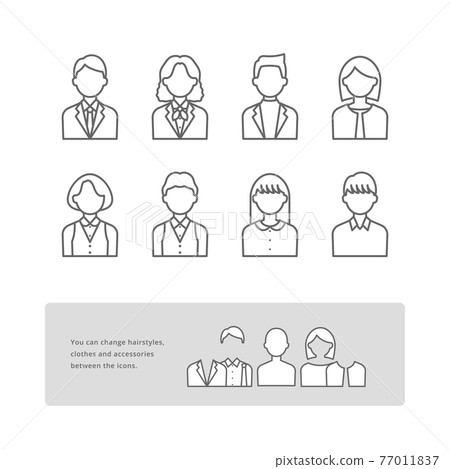 Business person person icon set drawn with simple line drawings that can be dressed up 77011837