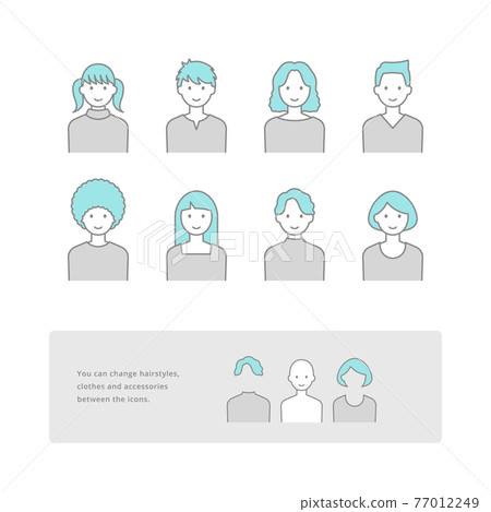 Casual wear person icon set drawn with simple line drawings that can be dressed up 77012249