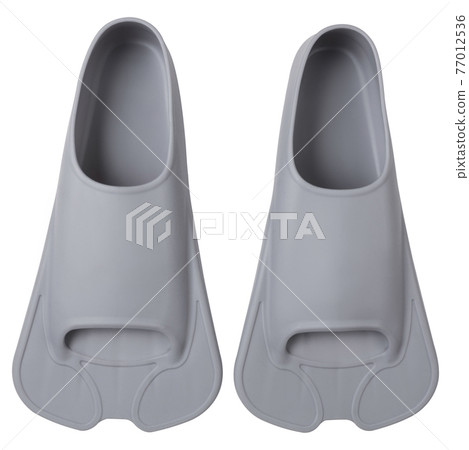 a pair of gray short flippers for water fitness, or for swimming in the pool, on a white background 77012536