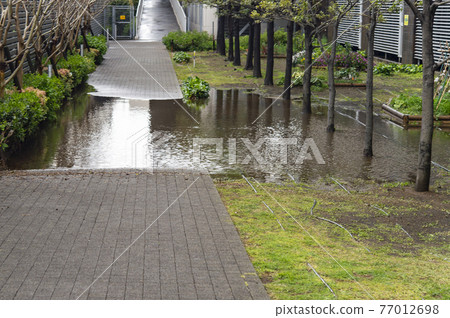 大雨後道路被淹沒 大雨後道路被淹沒 77012698