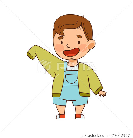 Cute Infant Boy Putting Jacket On Vector Illustration 77012907