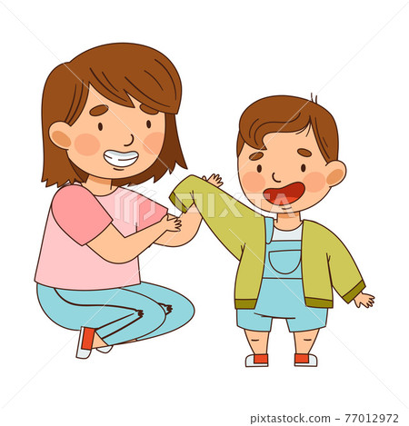 Sister Dressing Her Little Brother as Family Relations Vector Illustration Sister Dressing Her Little Brother as Family Relations Vector Illustration 77012972