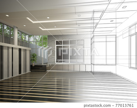 sketch design of interior hall, 3d rendering - Stock Illustration ...