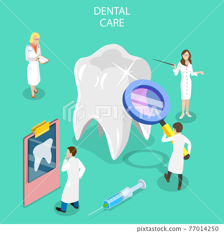 Isometric flat vector concept of dental checkup, treatment of tooth decay. 77014250
