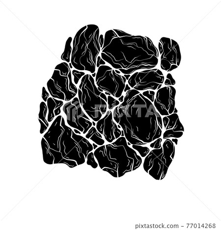 Monochrome illustration of black silhouette of stones. Earthquake with earth destruction. Natural disaster. Vector rock image 77014268