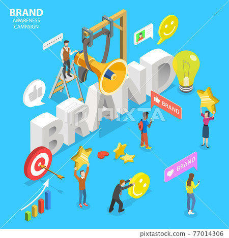 Isometric flat vector concept of brand awareness campaign. Isometric flat vector concept of brand awareness campaign. 77014306