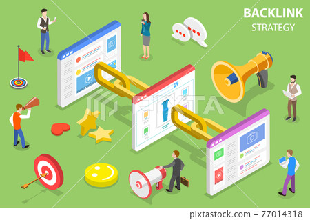 Isometric flat vector concept of backlink strategy, SEO link building. 77014318