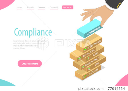 Isometric flat vector landing page template of regulatory compliance. 77014334