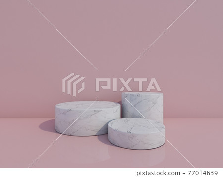white marble podium on pink background. 3d rendering. white marble podium on pink background. 3d rendering. 77014639