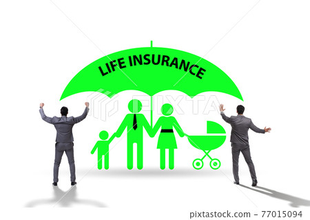 Life insurance concept with family under umbrella 77015094