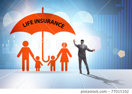 Life insurance concept with family under umbrella 77015102