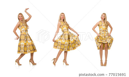 Young woman wearing long summer dress isolated on white Young woman wearing long summer dress isolated on white 77015691