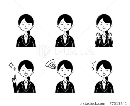 女商人面部表情圖標設置黑色和白色 77015841