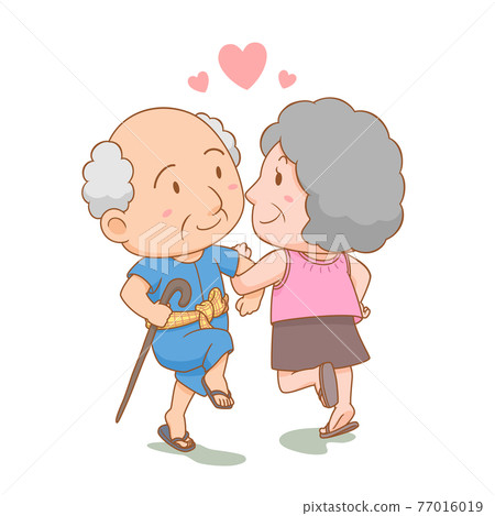 Cartoon illustration of grandparents dancing together with love. National grandparents' day. 77016019