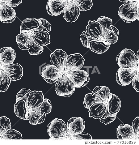 Seamless pattern with hand drawn chalk sakura flowers 77016859