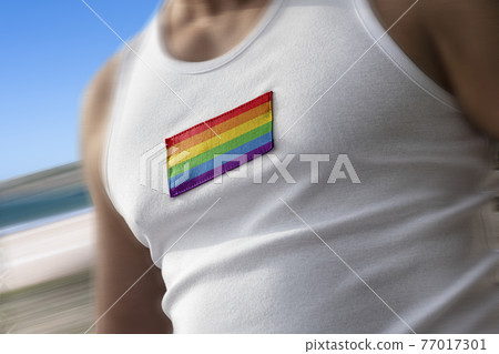 The national flag of lgbt on the athlete's chest The national flag of lgbt on the athlete's chest 77017301