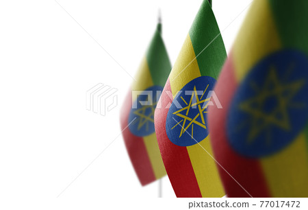 Small national flags of the Ethiopia on a white background 77017472