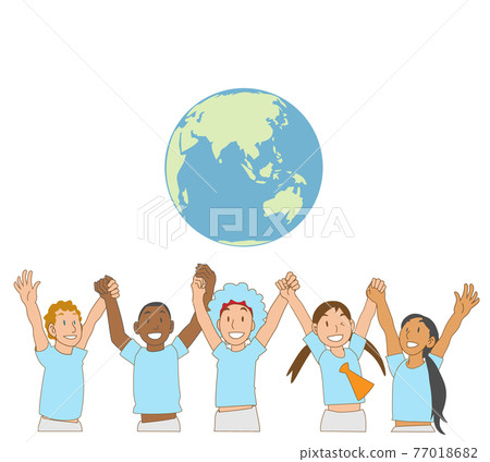 多民族兒童手牽手歡呼 多民族兒童手牽手歡呼 77018682