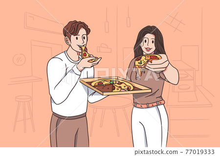 Fast food and eating pizza concept 77019333