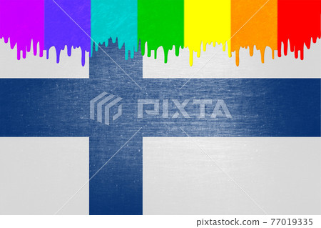 Paint (rainbow flag) is dripping over the national flag of Finland Paint (rainbow flag) is dripping over the national flag of Finland 77019335
