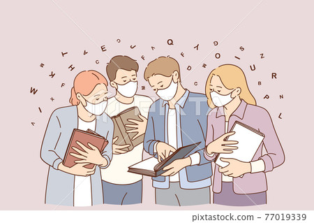 Meeting during coronavirus epidemic concept 77019339