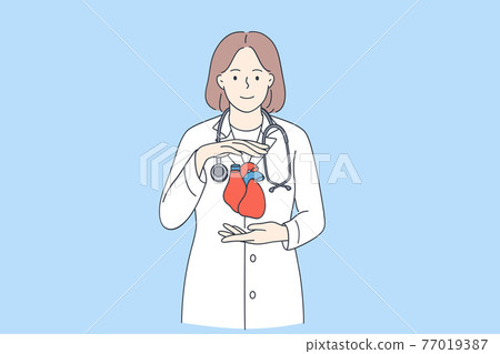 Doctor cardiologist and healthy heart concept 77019387