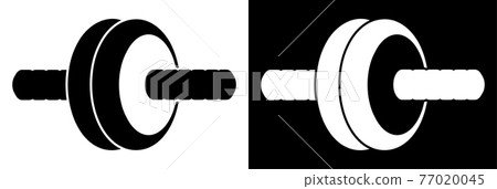 sports ab wheel for abdominal press. Healthy lifestyle, sports in gym and at home. Black and white vector 77020045