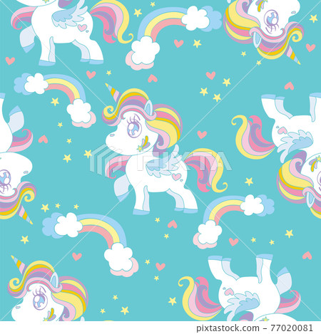 Seamless vector pattern with cute unicorns... - Stock Illustration ...