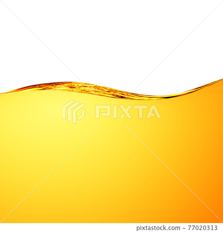 Liquid yellow wave line. For the project, gold, rest, oil, honey, beer, juice, shampoos or other successful options. On white background an area for text from above 77020313