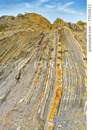 Steeply-tilted Layers of Flysch, Basque Coast UNESCO Global Geopark, Spain Steeply-tilted Layers of Flysch, Basque Coast UNESCO Global Geopark, Spain 77020613