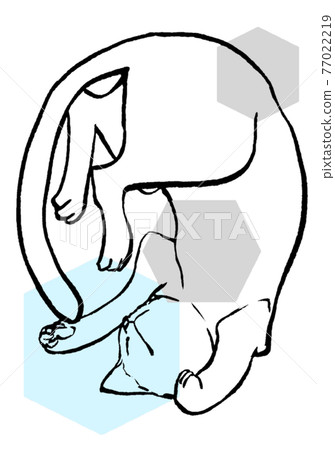 A cat sleeping on its back in the image of winter 77022219