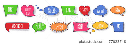 Comic colorful speech bubble set with conversation phrases and words . 77022748