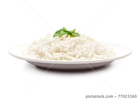 Plate of Boiled Rice isolated on a white background with clipping path embedded Plate of Boiled Rice isolated on a white background with clipping path embedded 77023160