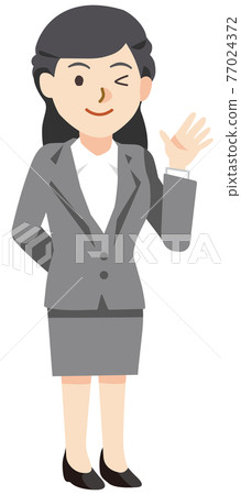 Business woman raising her hand while winking Business woman raising her hand while winking 77024372