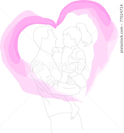 Contouring line drawing vector illustration. Father with daughter in hands. Father's day greeting card. Contouring line drawing vector illustration. Father with daughter in hands. Father's day greeting card. 77024714