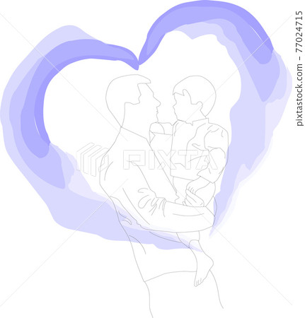 Contouring line drawing vector illustration. Father with son in hands. Father's day greeting card. Contouring line drawing vector illustration. Father with son in hands. Father's day greeting card. 77024715