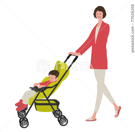 嬰兒車和母親的平面插圖 嬰兒車和母親的平面插圖 77026208