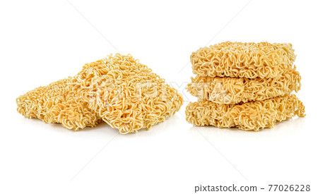 Dried instant noodles isolated on white background. Dried instant noodles isolated on white background. 77026228