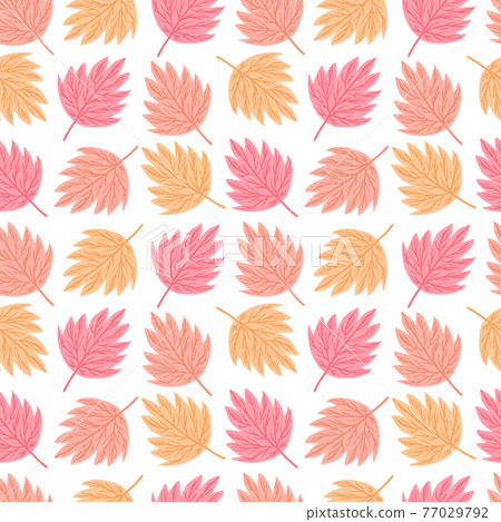 Seamless pattern autumn leaves on white background. Geometric template maple leaf. Seamless pattern autumn leaves on white background. Geometric template maple leaf. 77029792